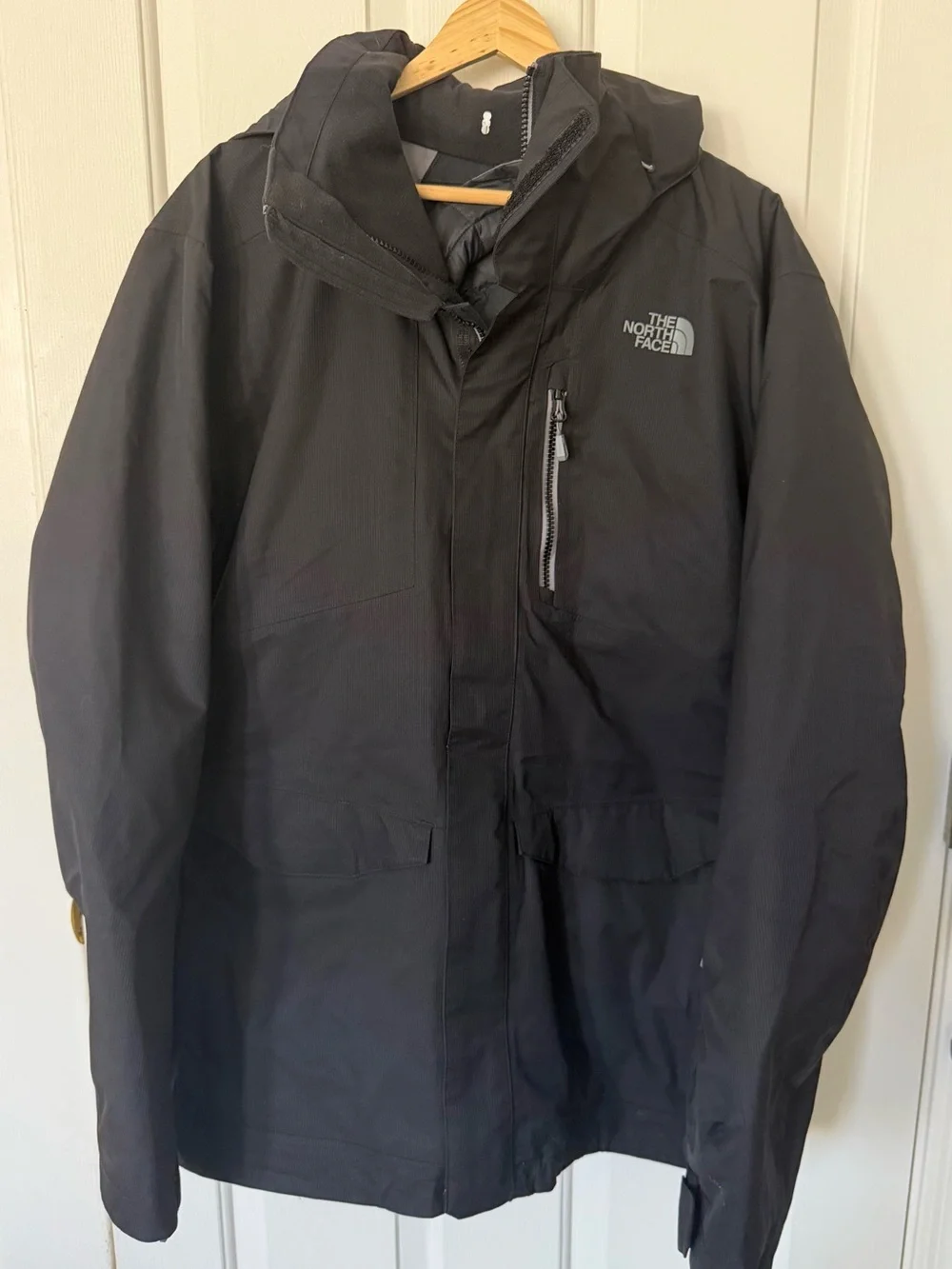The North Face Black Waterproof Hooded triclimate jacket- 3 in 1 zip out puffer